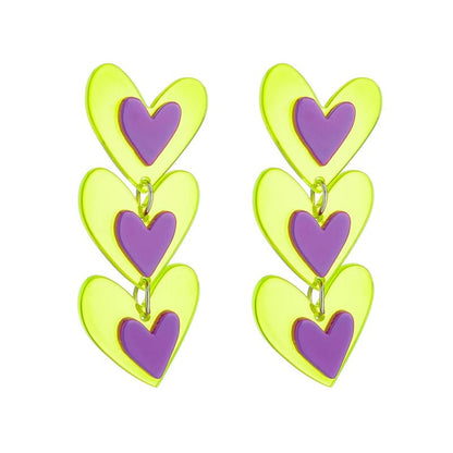 Pink/Blue or Yellow/Purple hearts - acrylic drop earrings