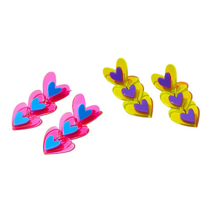 Pink and Blue love heart earrings. Yellow and Purple love heart resin earrings