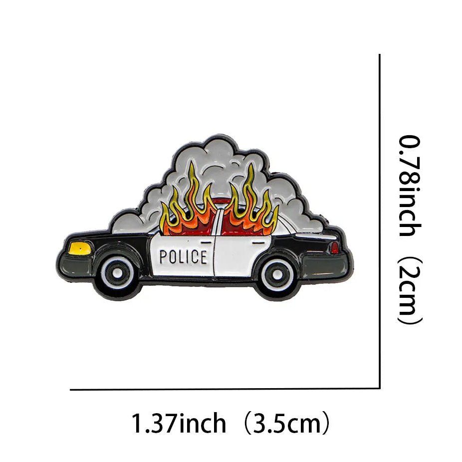Police car with flames and smoke enamel pin 1312 ACAB FTP