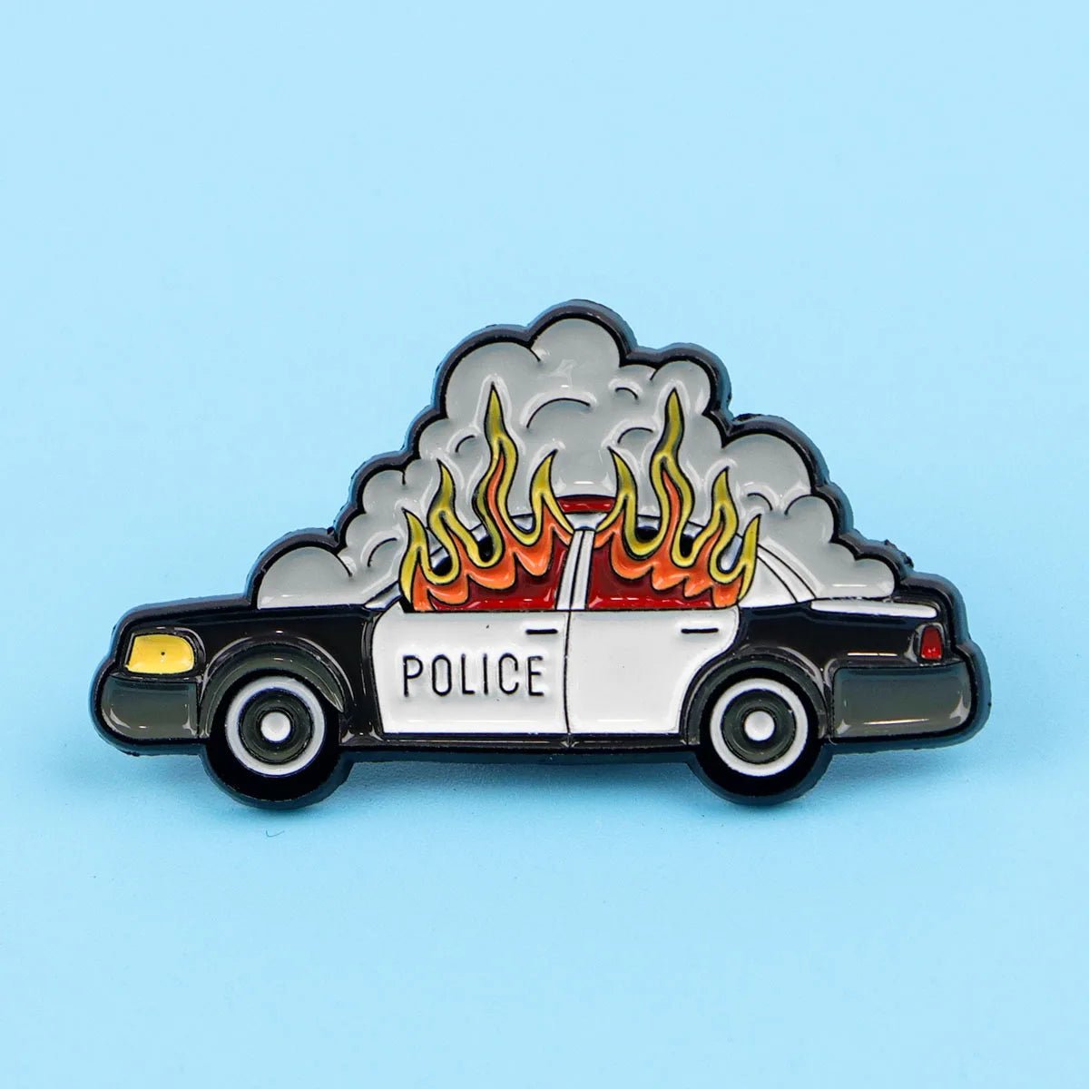 Police car with flames and smoke enamel pin 1312 ACAB FTP