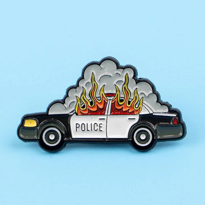 Police car with flames and smoke enamel pin 1312 ACAB FTP