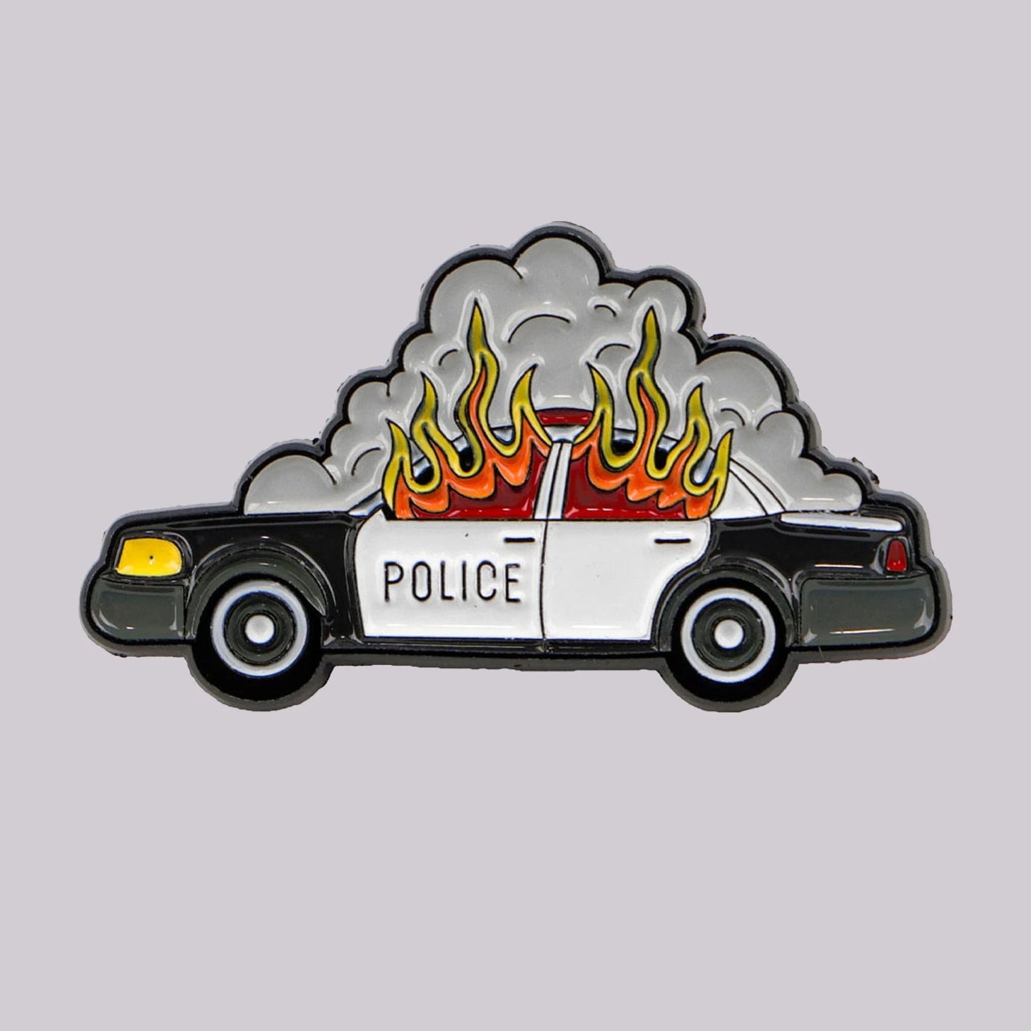 Police car with flames and smoke enamel pin 1312 ACAB FTP