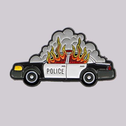Police car with flames and smoke enamel pin 1312 ACAB FTP