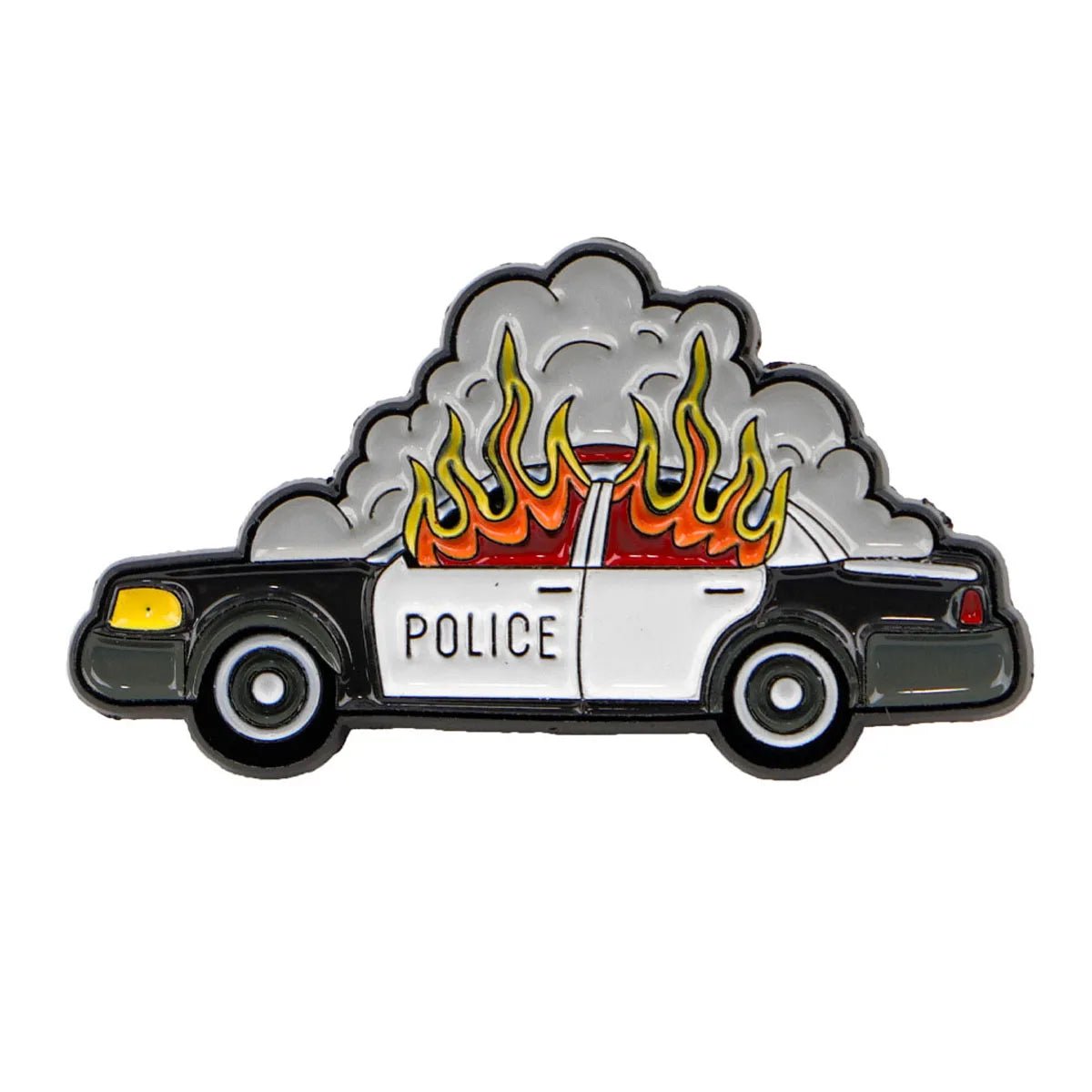 Police car with flames and smoke enamel pin 1312 ACAB FTP