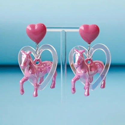 Pony and Holographic Heart - acrylic drop earrings