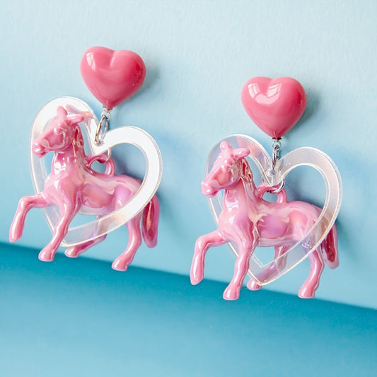 Pony and Holographic Heart - acrylic drop earrings