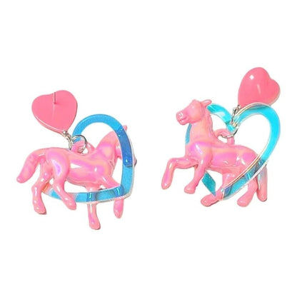 Pony and Holographic Heart - acrylic drop earrings