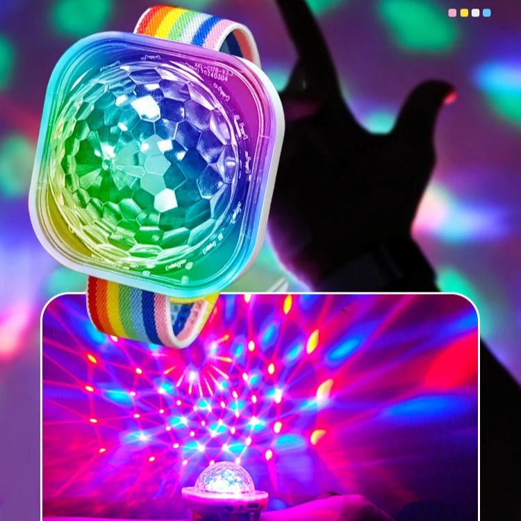 Portable re-chargeable LED Disco Light with rainbow strap