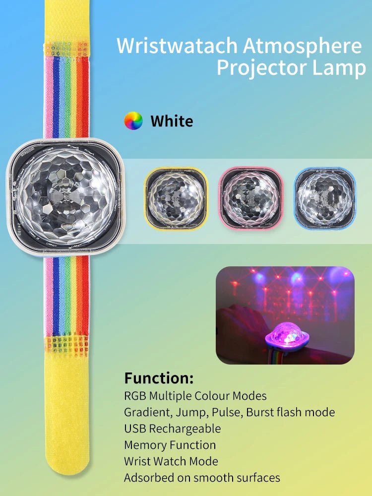 Portable re-chargeable LED Disco Light with rainbow strap