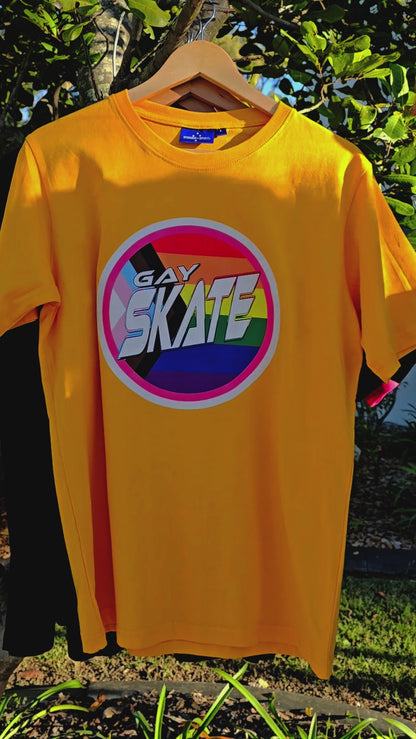 SKATE Trans Flag round logo - Local hand printed t-shirt