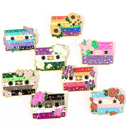 Pride Flag Cassette Tape - enamel pin - 10 flags