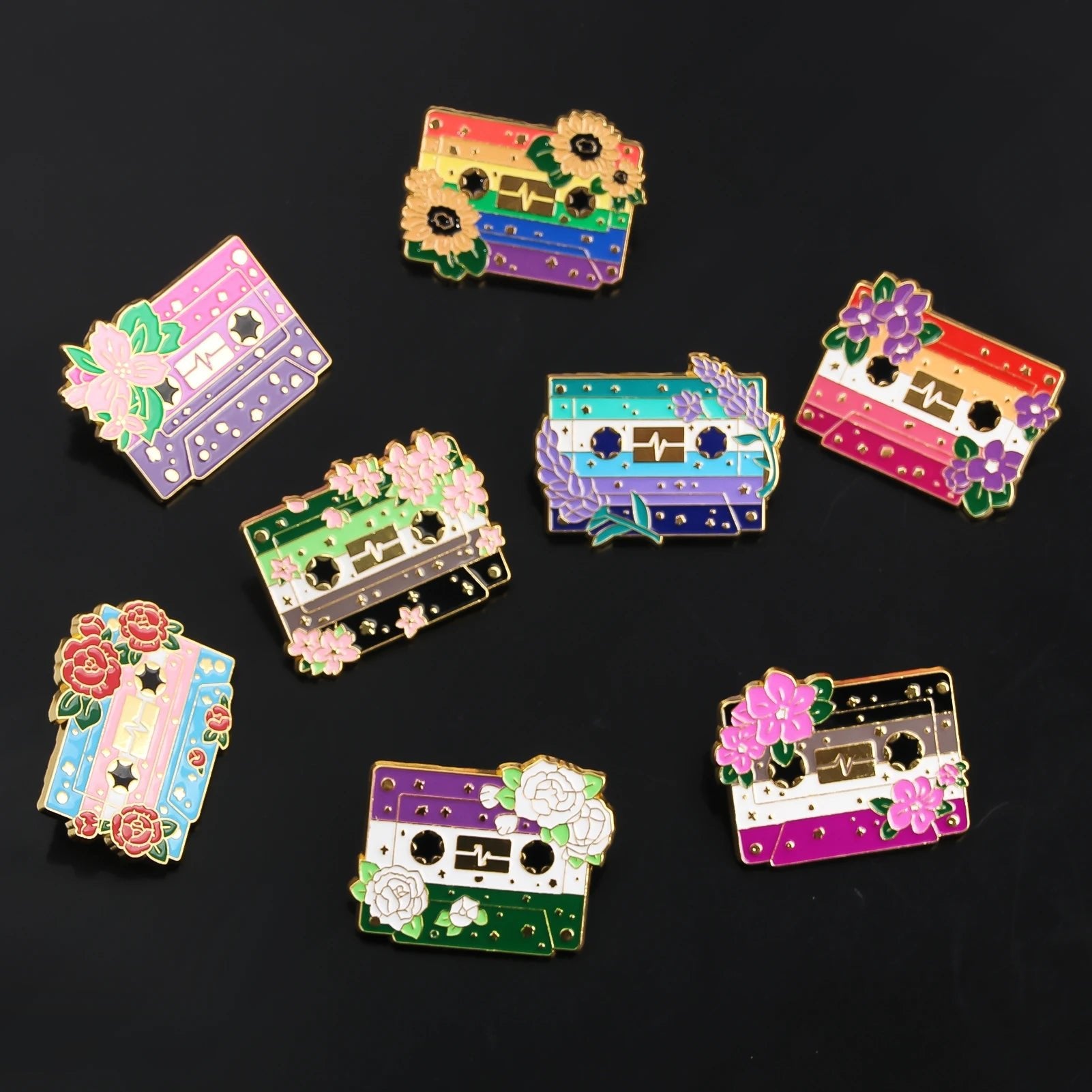 Pride Flag Cassette Tape - enamel pin - 10 flags