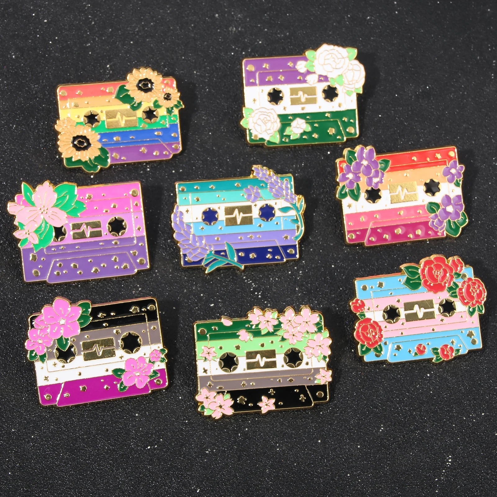 Pride Flag Cassette Tape - enamel pin - 10 flags