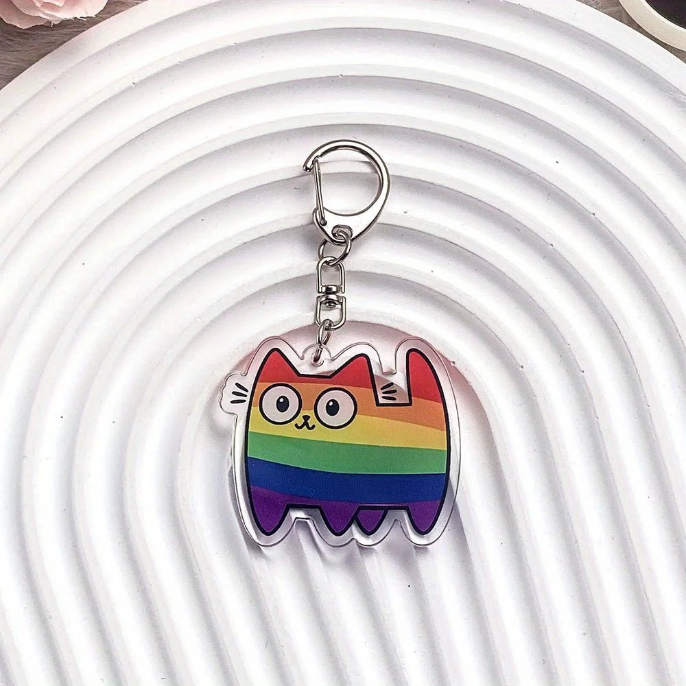 Pride Flag Cat - acrylic keyring or bag charm