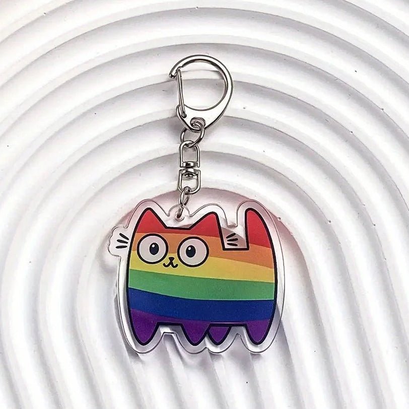 Rainbow pride flag cat-shaped keychain