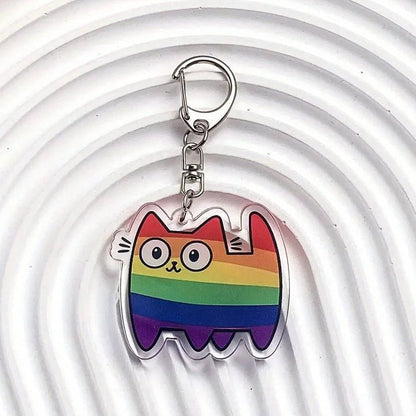 Rainbow pride flag cat-shaped keychain