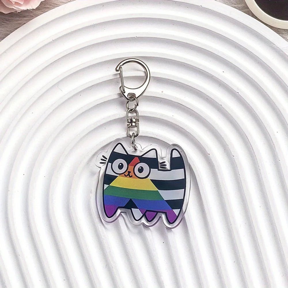 Pride Flag Cat - acrylic keyring or bag charm