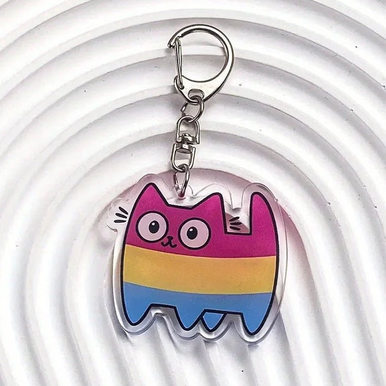 Keychain with pansexual pride flag cat design 