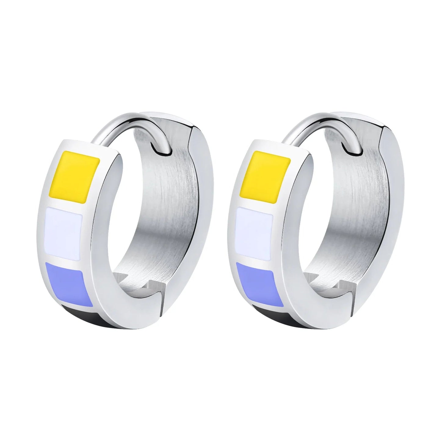 Steel hoop earrings with enamel non-binary pride flag