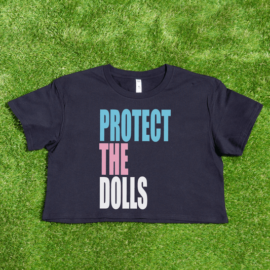 Protect The Dolls - Limited Edition Fundraising crop tee Black Trans Pride Flag colours