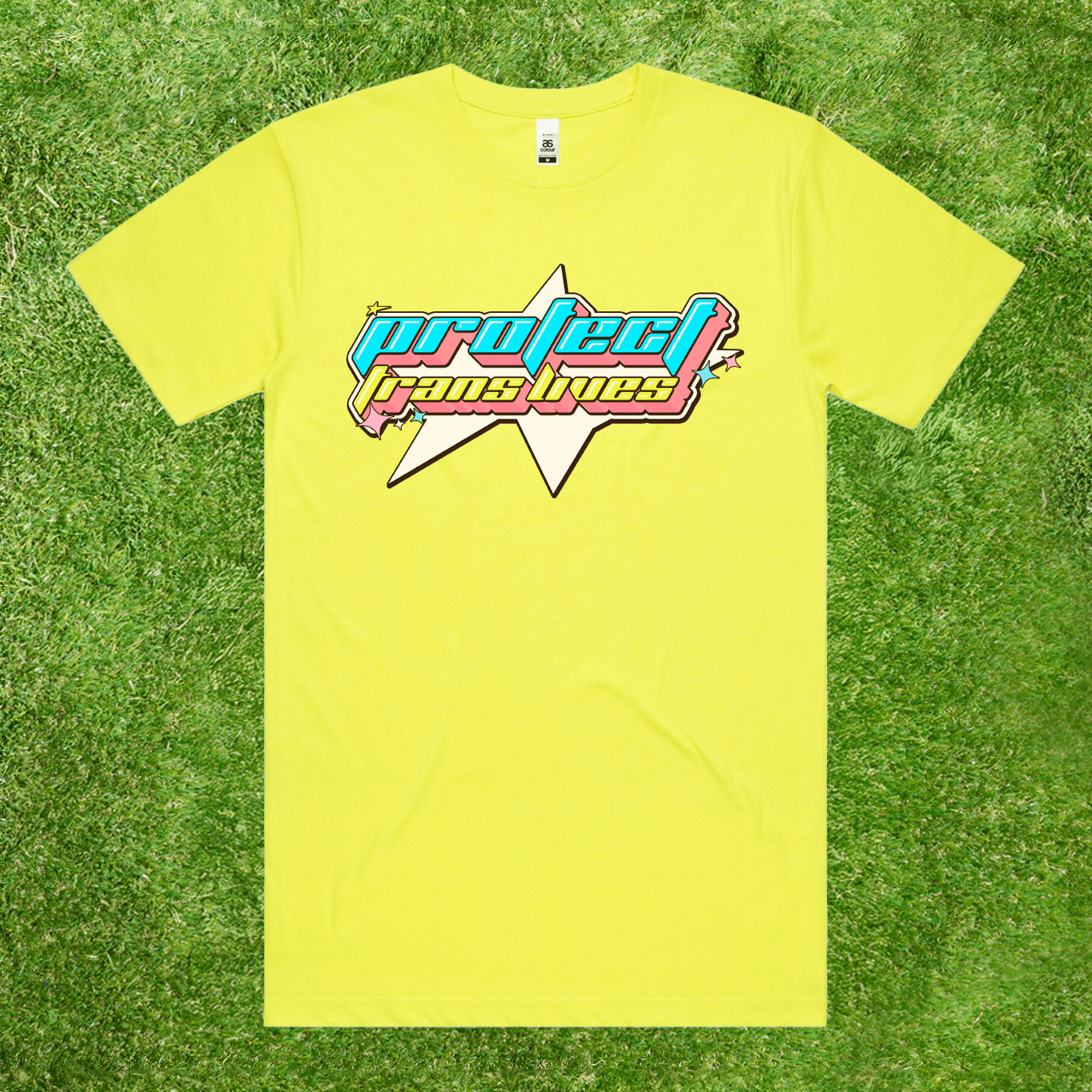 Fluro Yellow AS Colour t-shirt with 'Protect Trans Lives' graphic