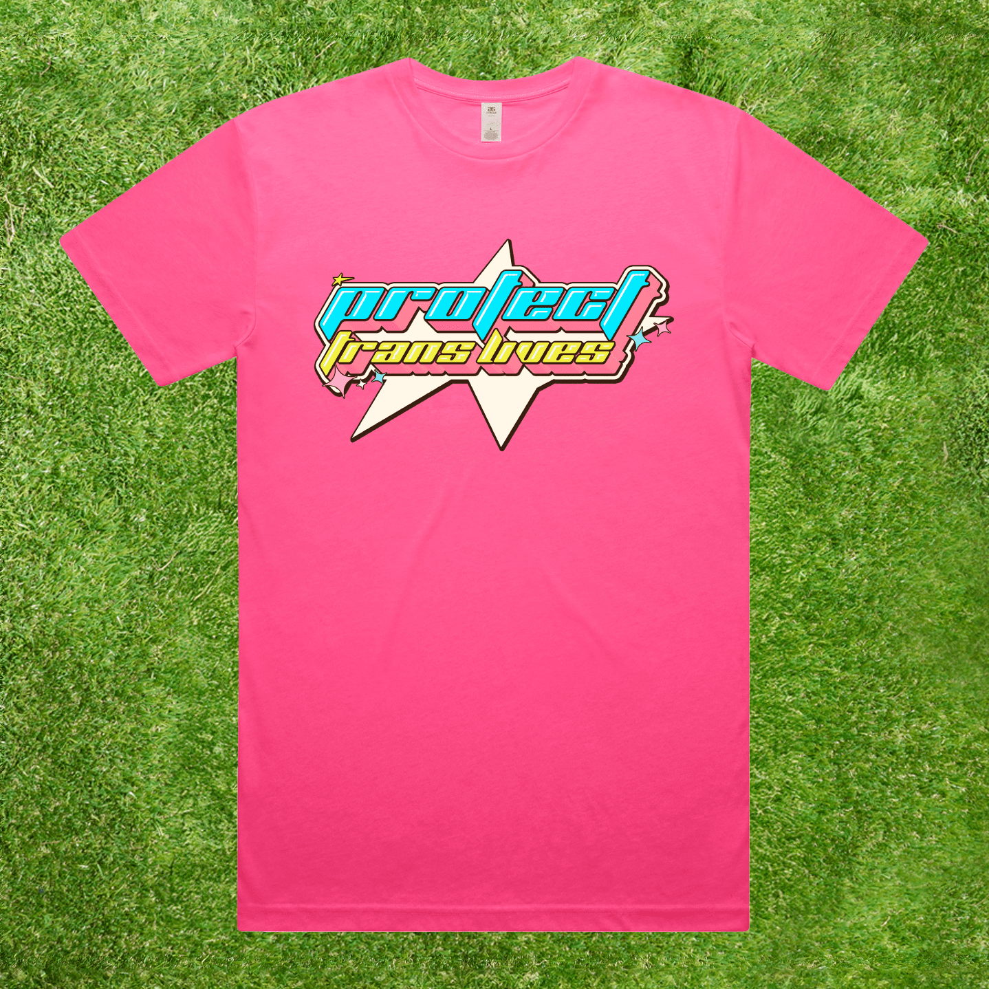 AS Colour Bright Pink t-shirt with 'Protect Trans Lives' graphic 