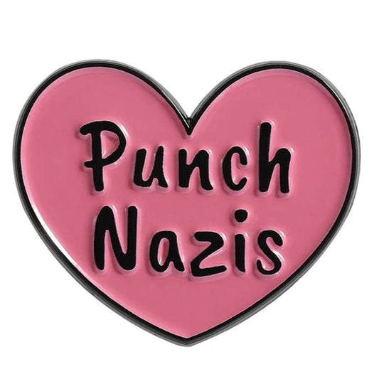 Punch Nazis - red love heart enamel pin