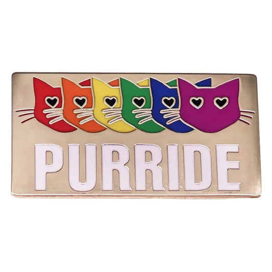 Rainbow and gold cats badge with 'Purride' text