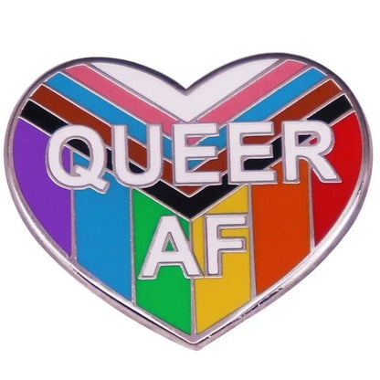 QUEER AF Heart Enamel Badge
