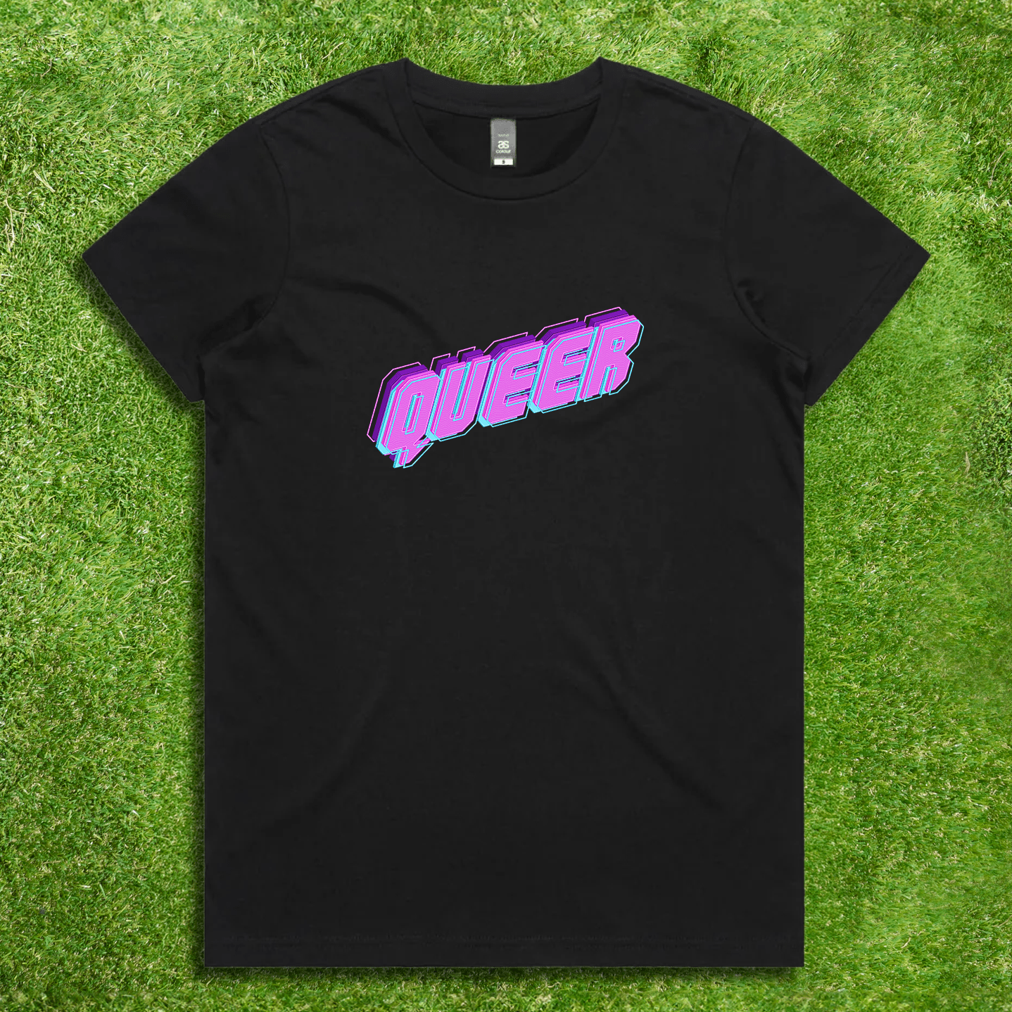 QUEER neon logo - Local hand printed t-shirt