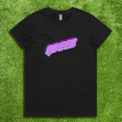 QUEER neon logo - Local hand printed t-shirt