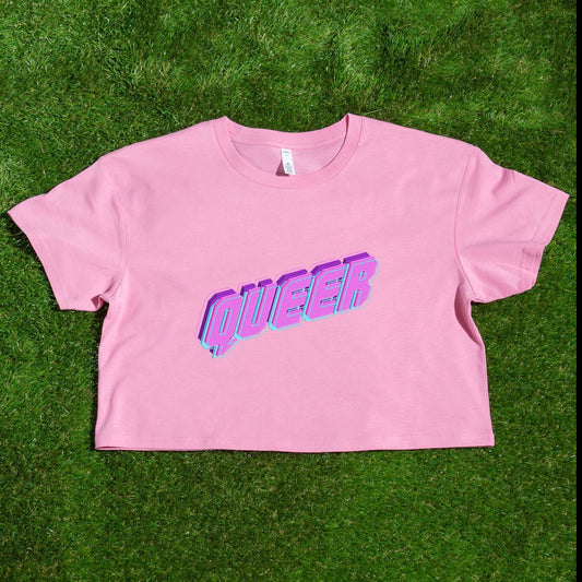 QUEER neon logo - locally printed crop tee - Gay SkateQUEER neon logo - locally printed crop teeT-ShirtGay SkateGay Skate