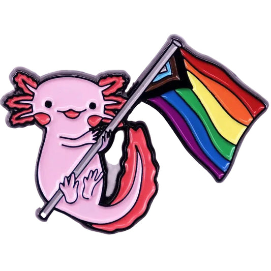 Queer, Trans pride and Ally - enamel pins Axolotl rainbow flag