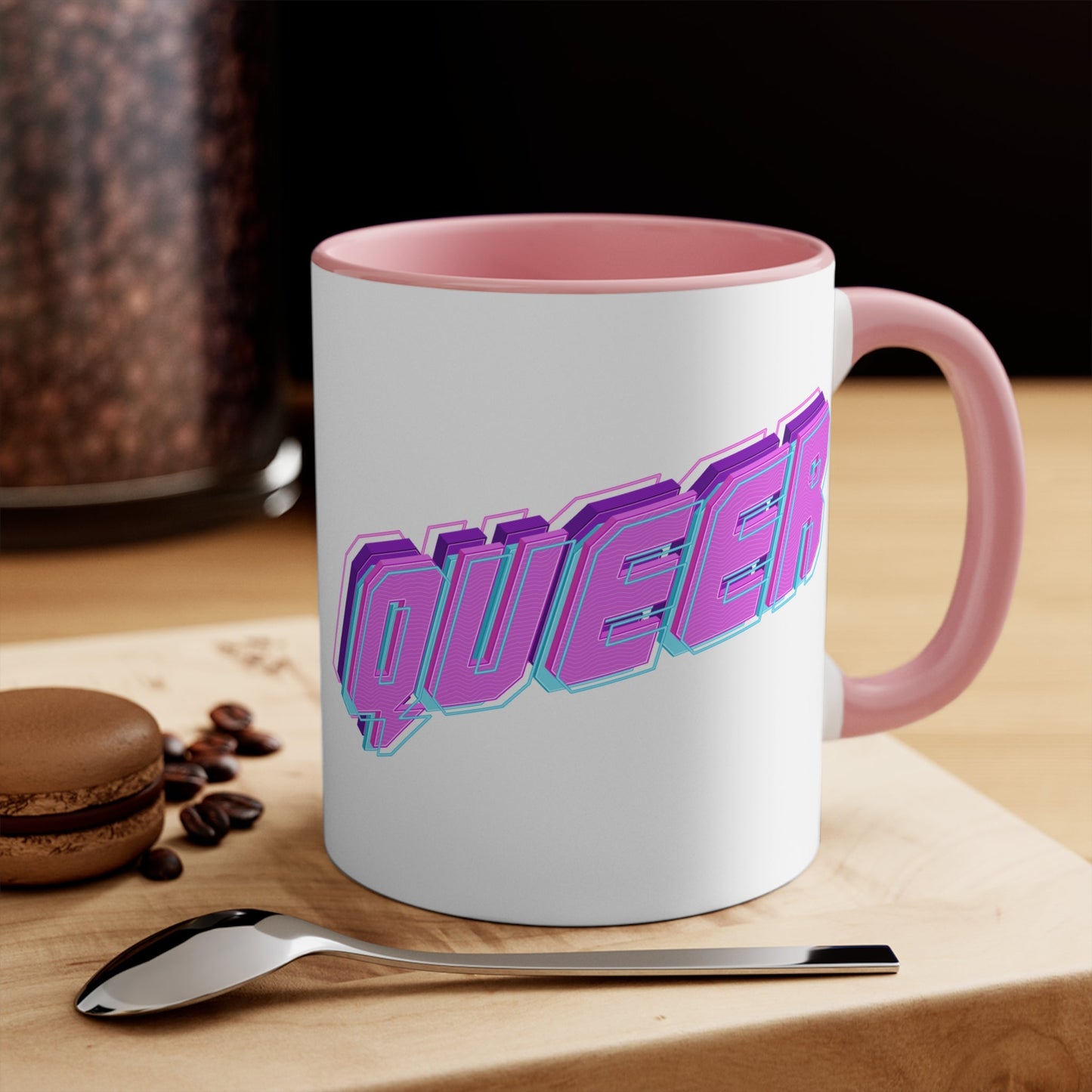QUEER vibrant neon text - colourful accent mug