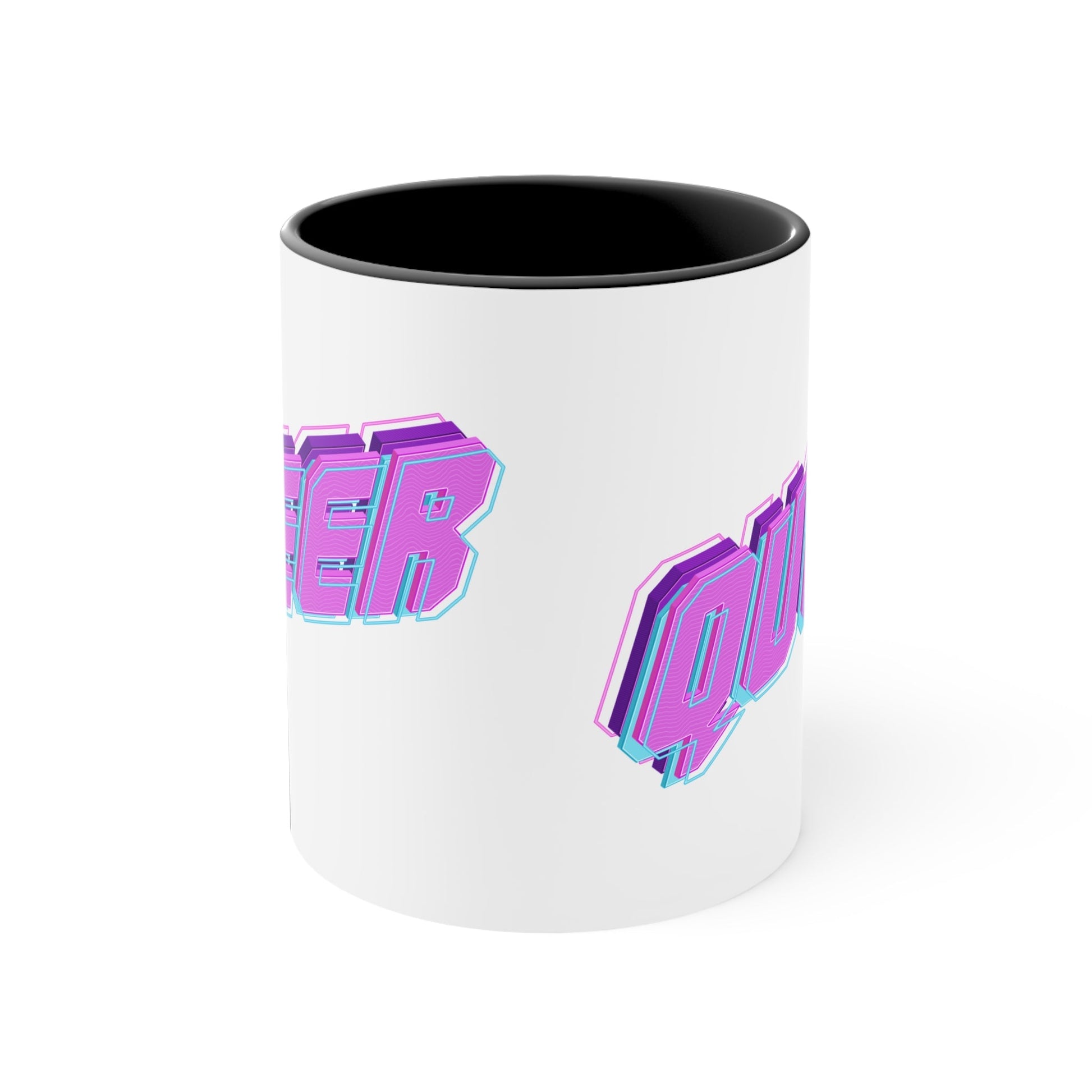QUEER vibrant neon text - colourful accent mug 11oz Black