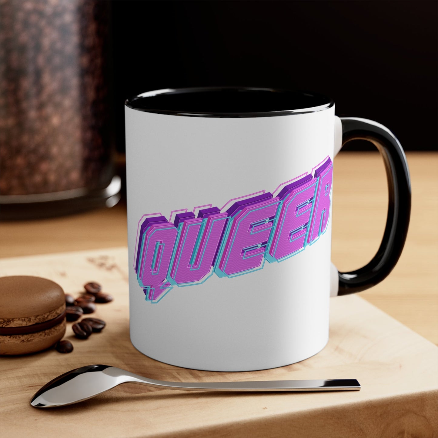 QUEER vibrant neon text - colourful accent mug