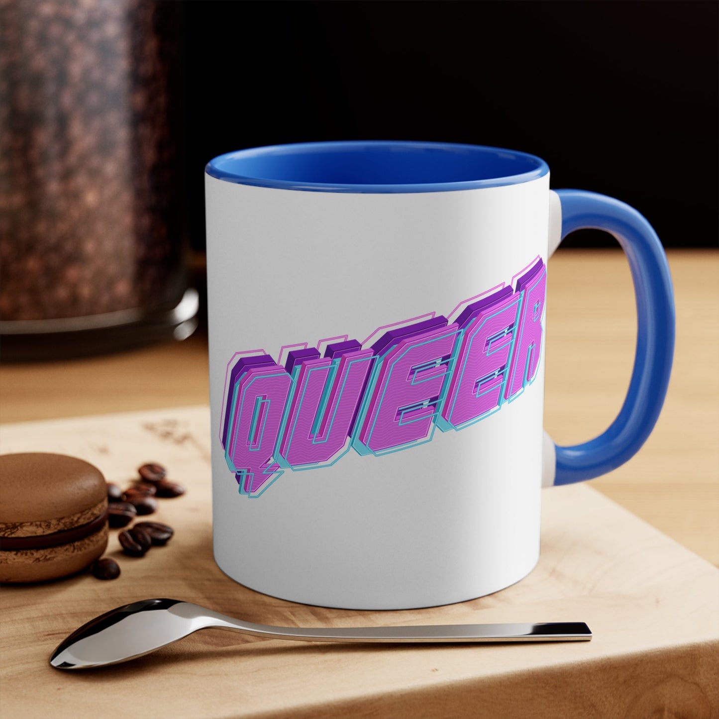 QUEER vibrant neon text - colourful accent mug