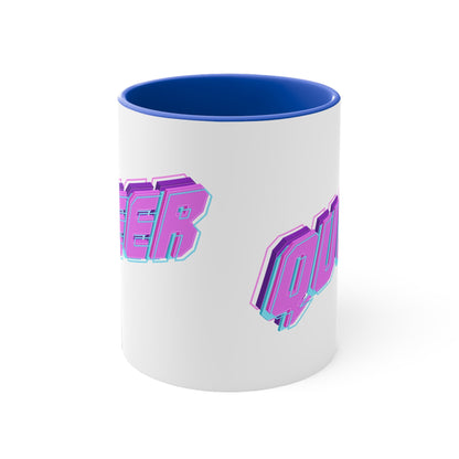 QUEER vibrant neon text - colourful accent mug 11oz Blue