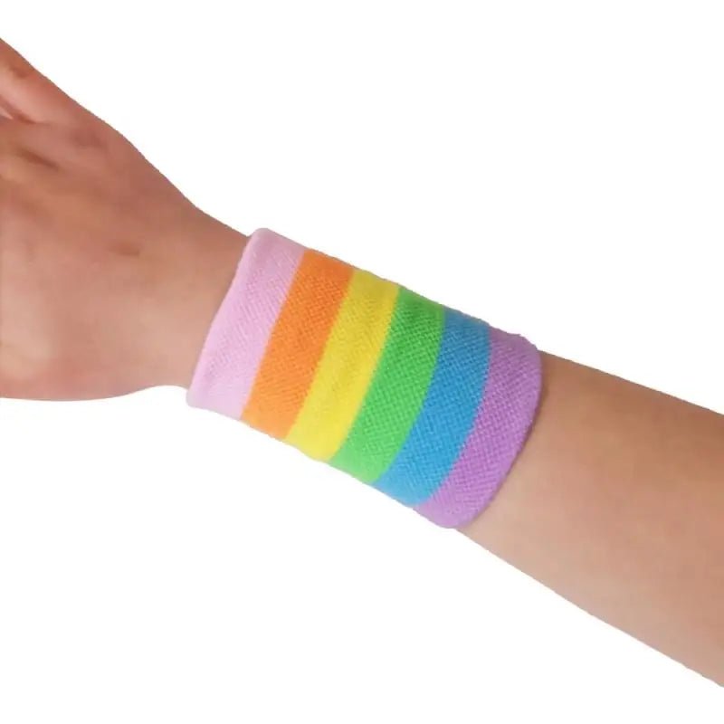 Pastel rainbow pride wrist sweatband. Gay pride festival wear