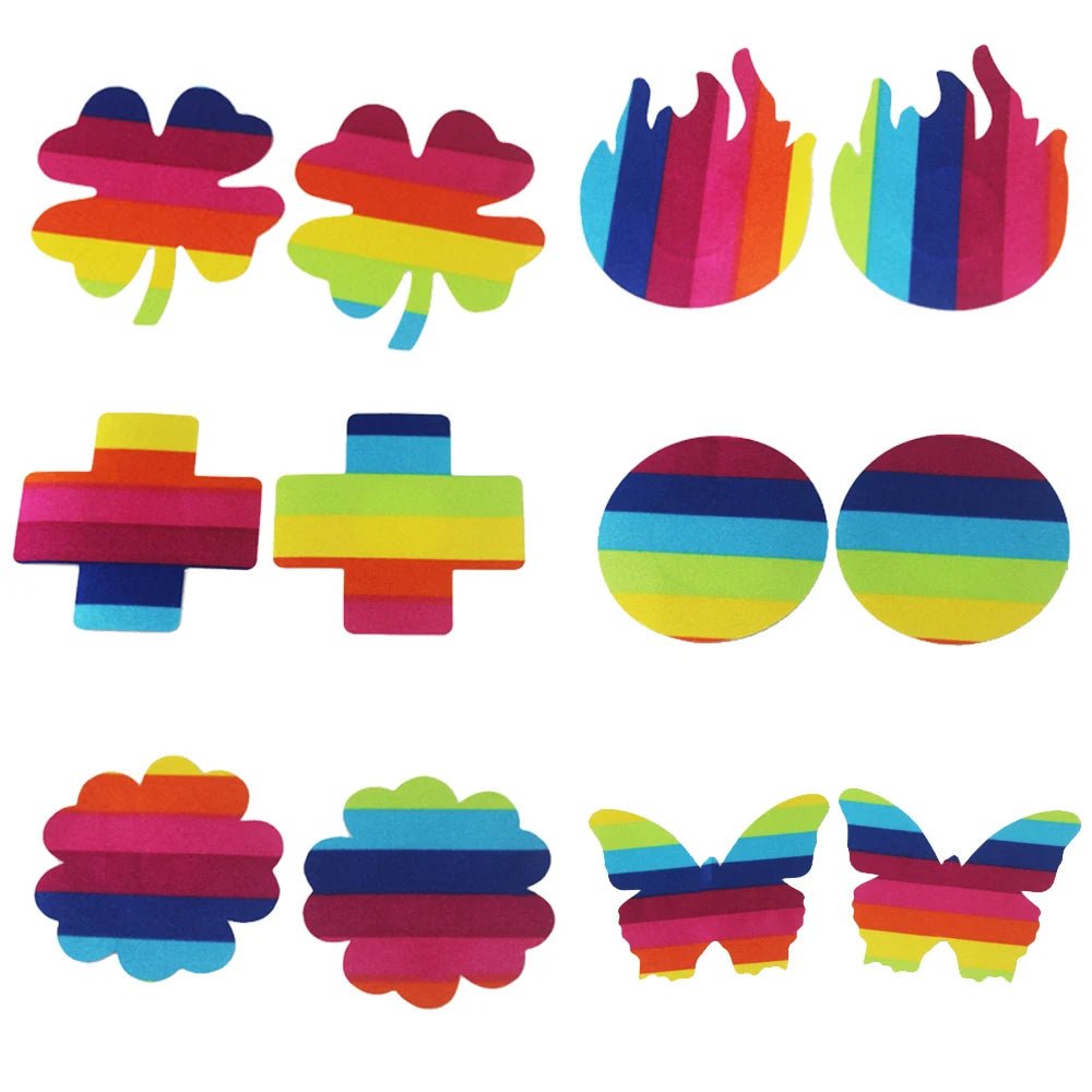 Rainbow pride nippple covers pasties - heart, butterfly, flower, round