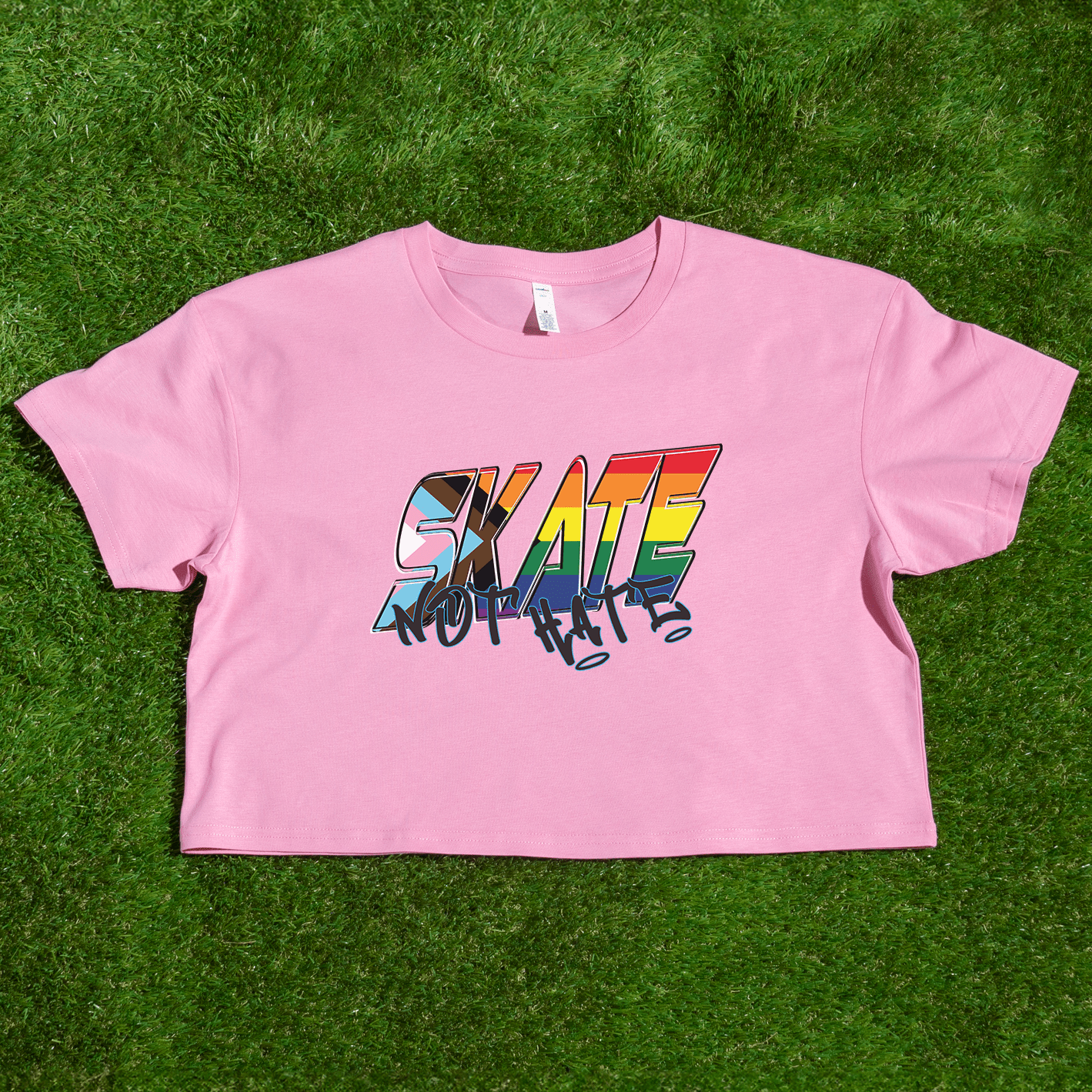 Rainbow Pride SKATE NOT HATE - locally printed crop tee