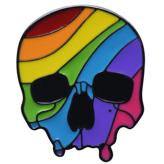 Rainbow pride emo goth skull badge. Pride enamel pin