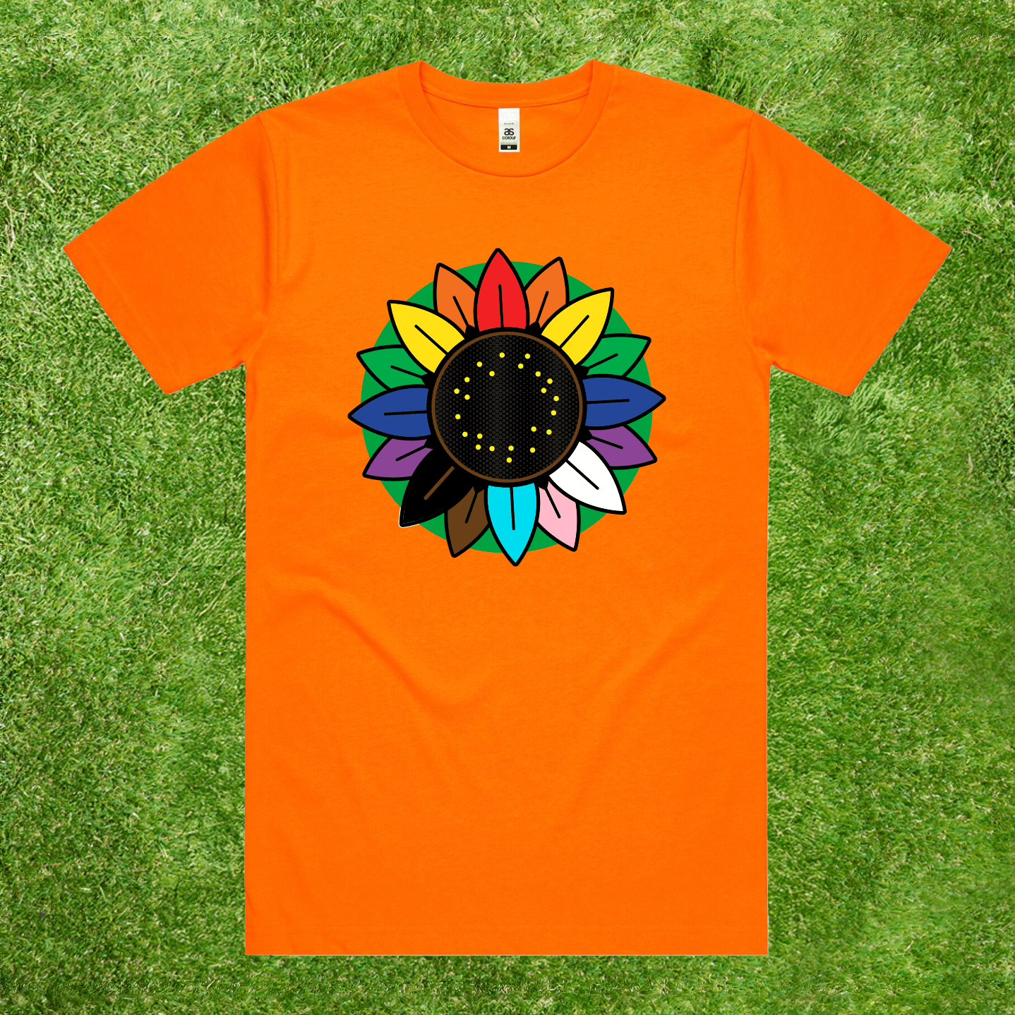 Rainbow Sunflower - Fluro or Tie Dye Local hand printed t-shirt