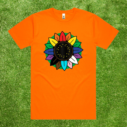 Rainbow Sunflower - Fluro or Tie Dye Local hand printed t-shirt