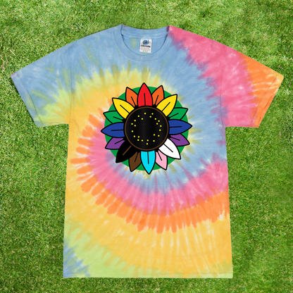 Colortone Rainbow Pastel Colourful tie-dye t-shirt with Invisible Disability Rainbow sunflower print