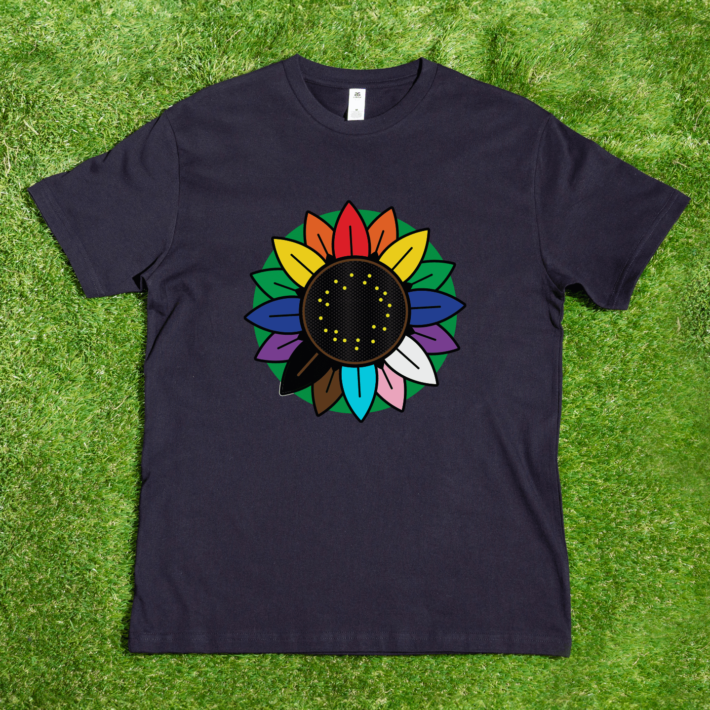 Rainbow Sunflower - Fluro or Tie Dye Local hand printed t-shirt