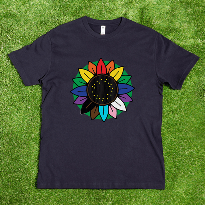 Rainbow Sunflower - Fluro or Tie Dye Local hand printed t-shirt