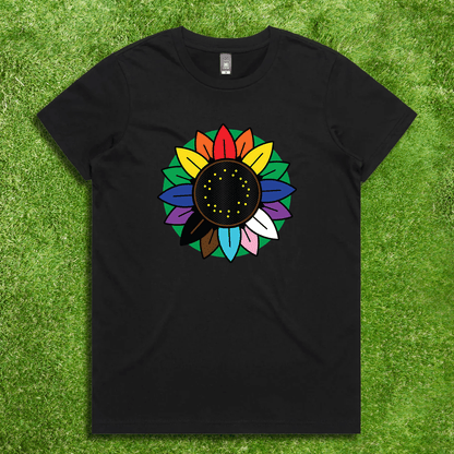 Rainbow Sunflower - Fluro or Tie Dye Local hand printed t-shirt