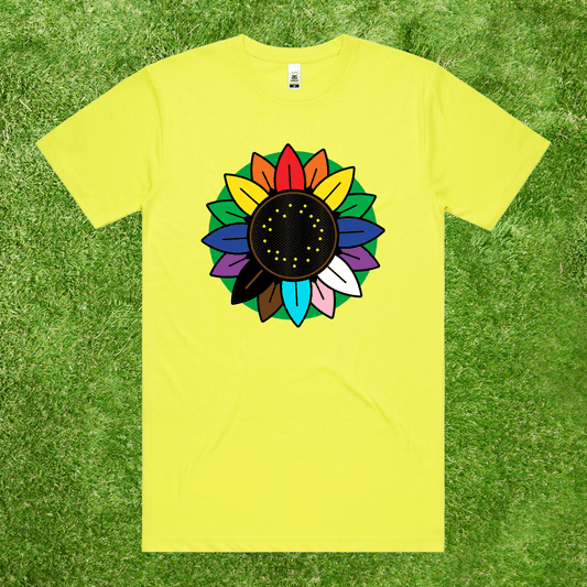 Rainbow Sunflower invisible disability  AS Colour Block Yellow Fluro Hi Vis tee