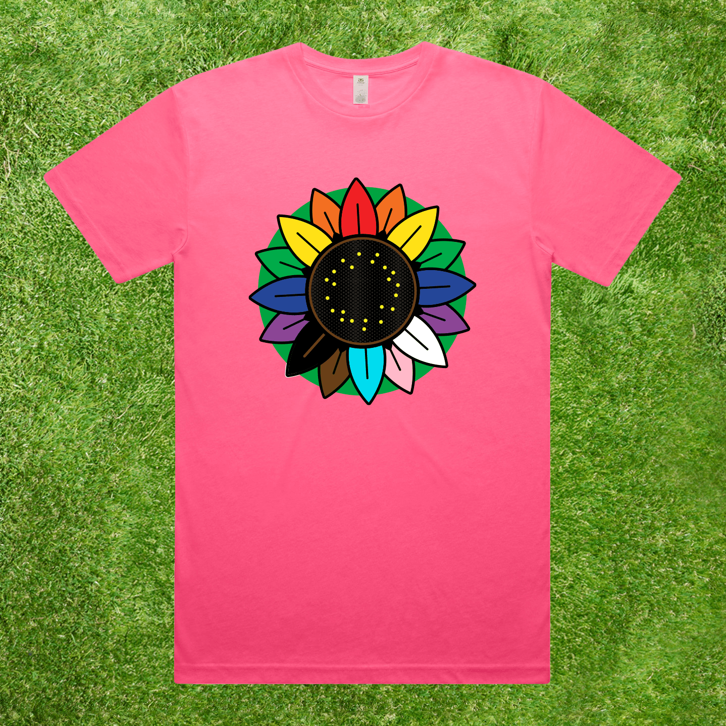 Rainbow Sunflower - Fluro or Tie Dye Local hand printed t-shirt